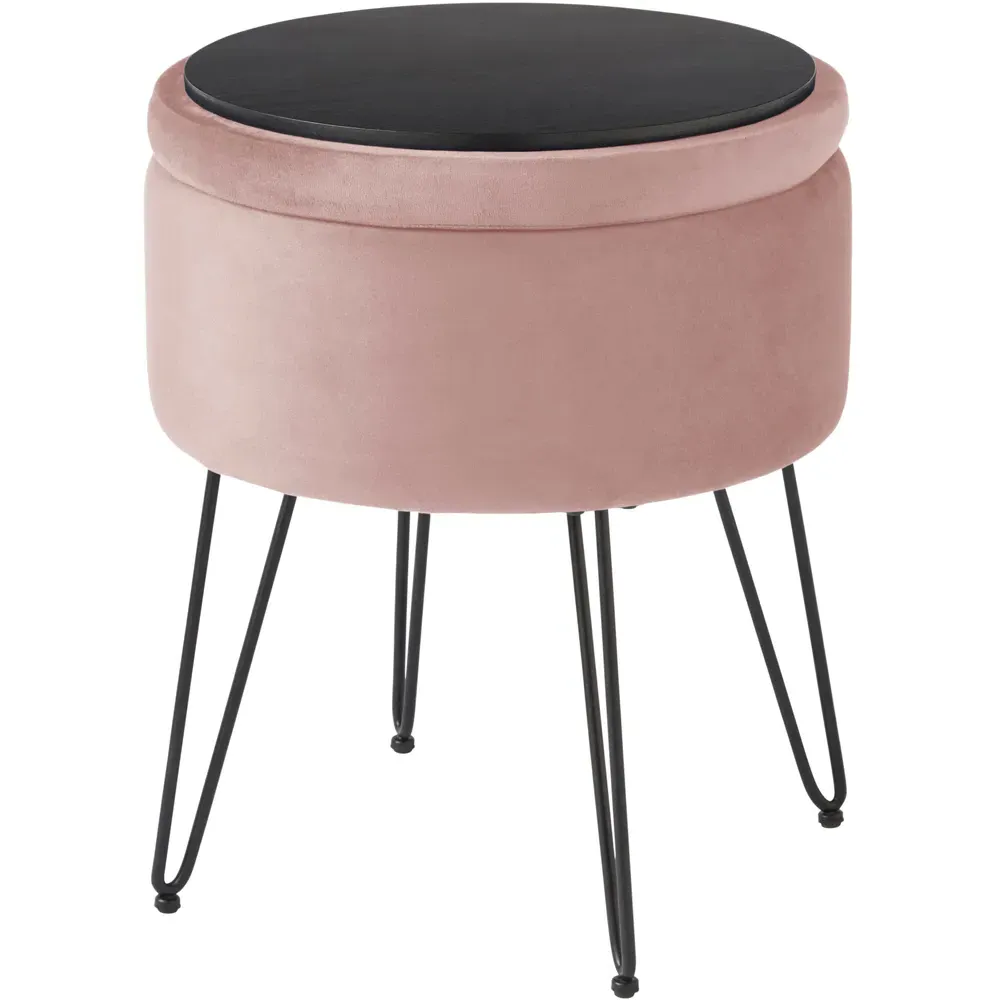 Avery Storage Stool with Storage - Pink, Velvet