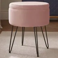 Avery Storage Stool with Storage - Pink, Velvet