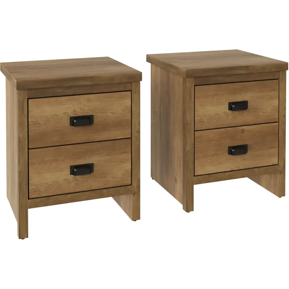 Boston 2 Drawer Bedside Table Set of 2 - Brown, Oak