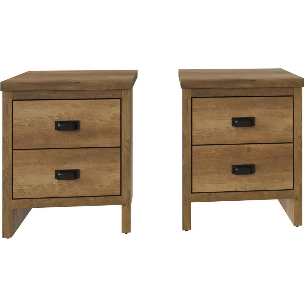 Boston 2 Drawer Bedside Table Set of 2 - Brown, Oak