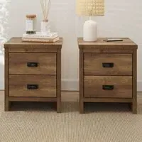 Boston 2 Drawer Bedside Table Set of 2 - Brown, Oak