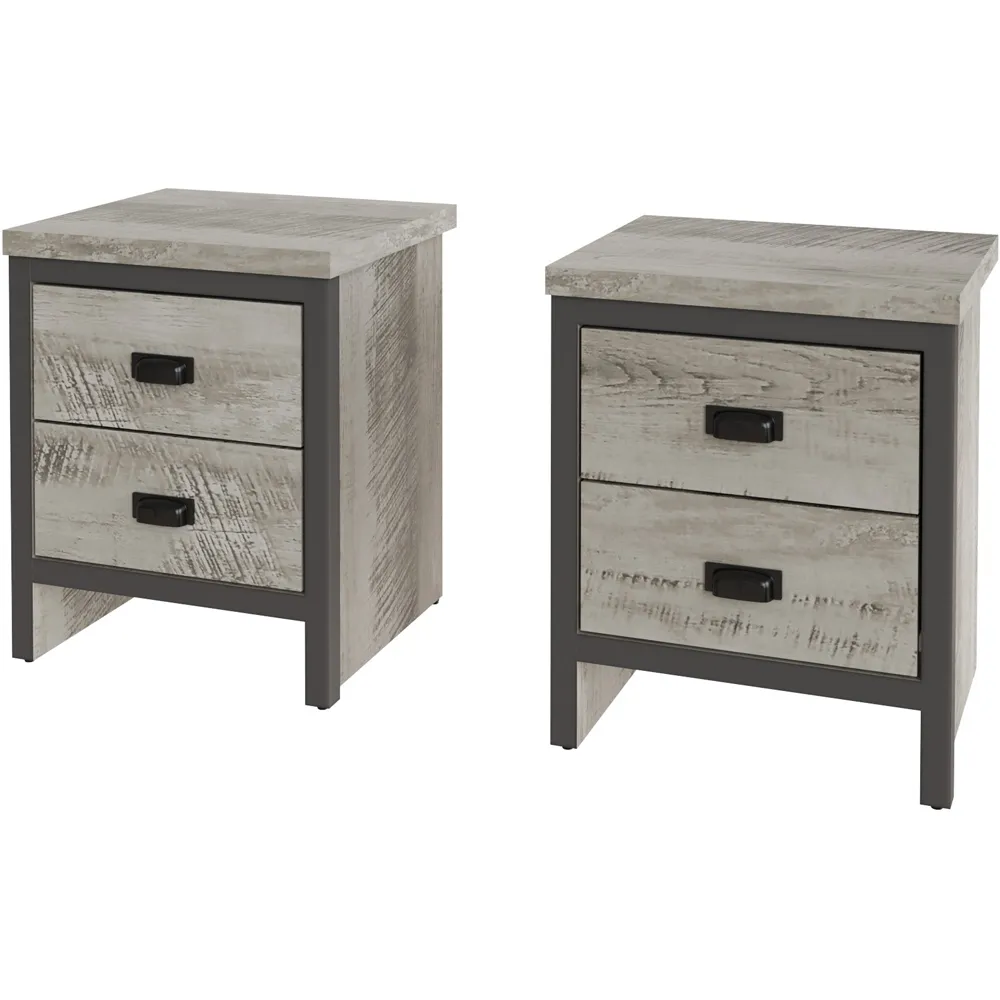 Boston 2 Drawer Bedside Table Set of 2 - Grey
