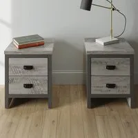 Boston 2 Drawer Bedside Table Set of 2 - Grey