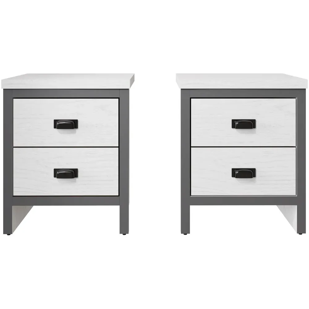 Boston 2 Drawer Bedside Table Set of 2 - White, Oak