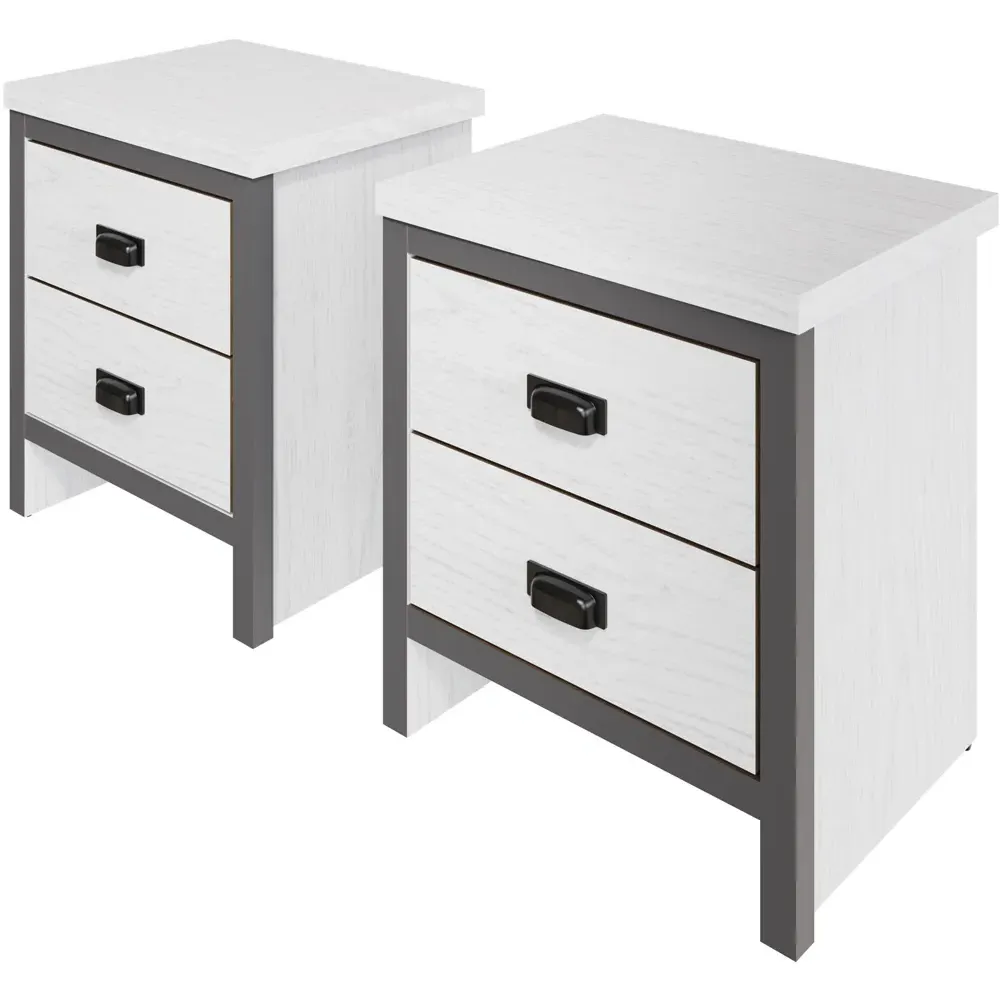 Boston 2 Drawer Bedside Table Set of 2 - White, Oak