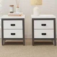 Boston 2 Drawer Bedside Table Set of 2 - White, Oak
