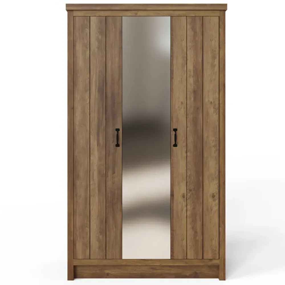 Boston 3 Door Mirrored Wardrobe - Brown, Knotty Oak