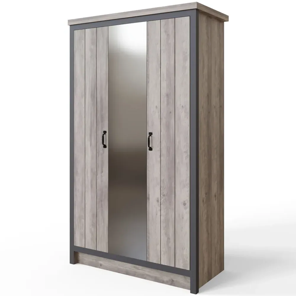 Boston 3 Door Mirrored Wardrobe - Grey