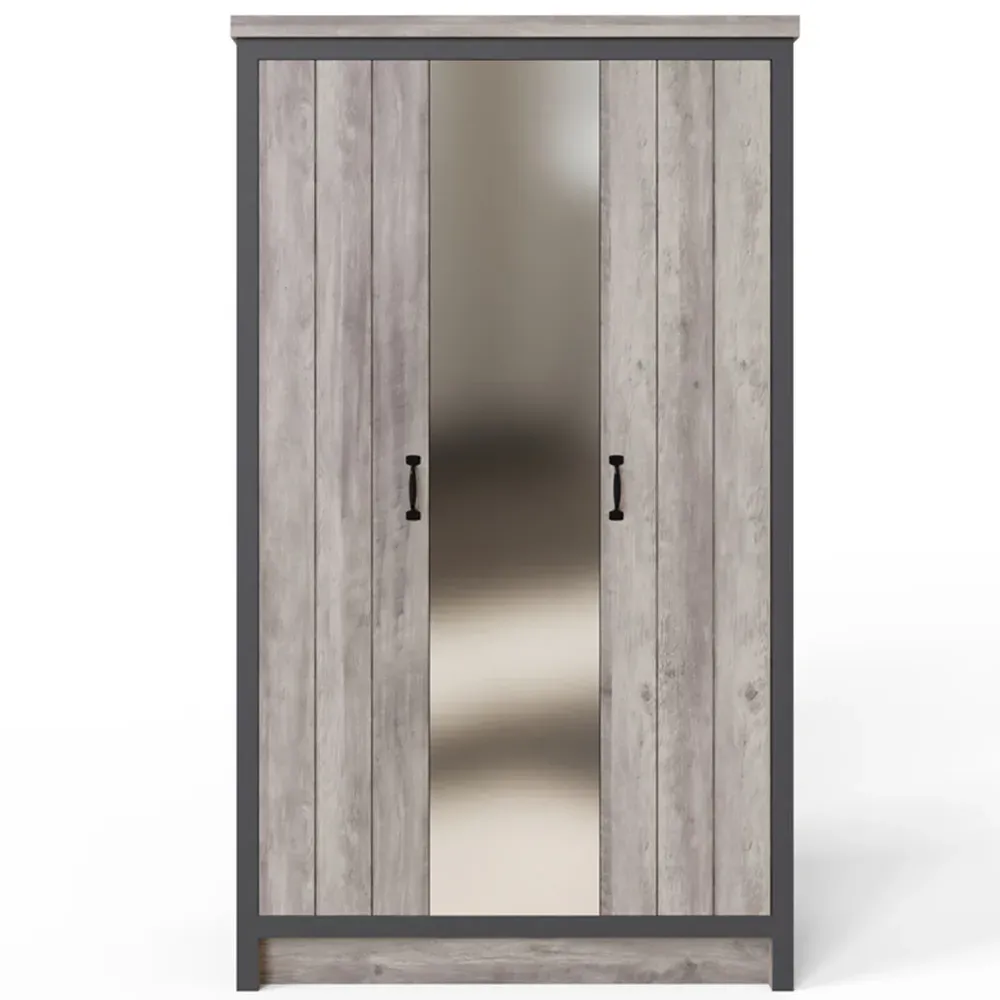 Boston 3 Door Mirrored Wardrobe - Grey