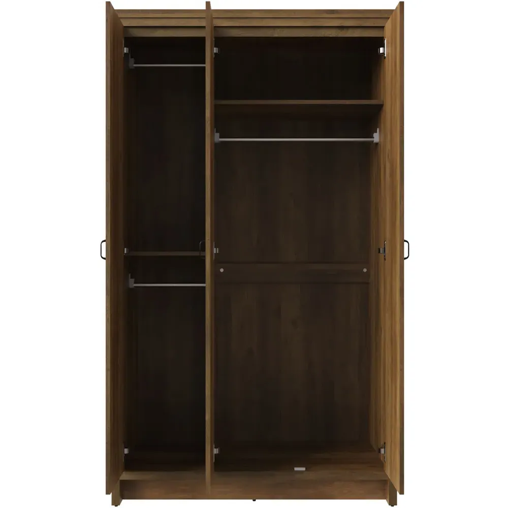 Boston 3-Door Wardrobe - Brown, Knotty Oak