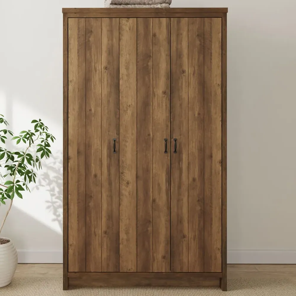 Boston 3-Door Wardrobe - Brown, Knotty Oak image