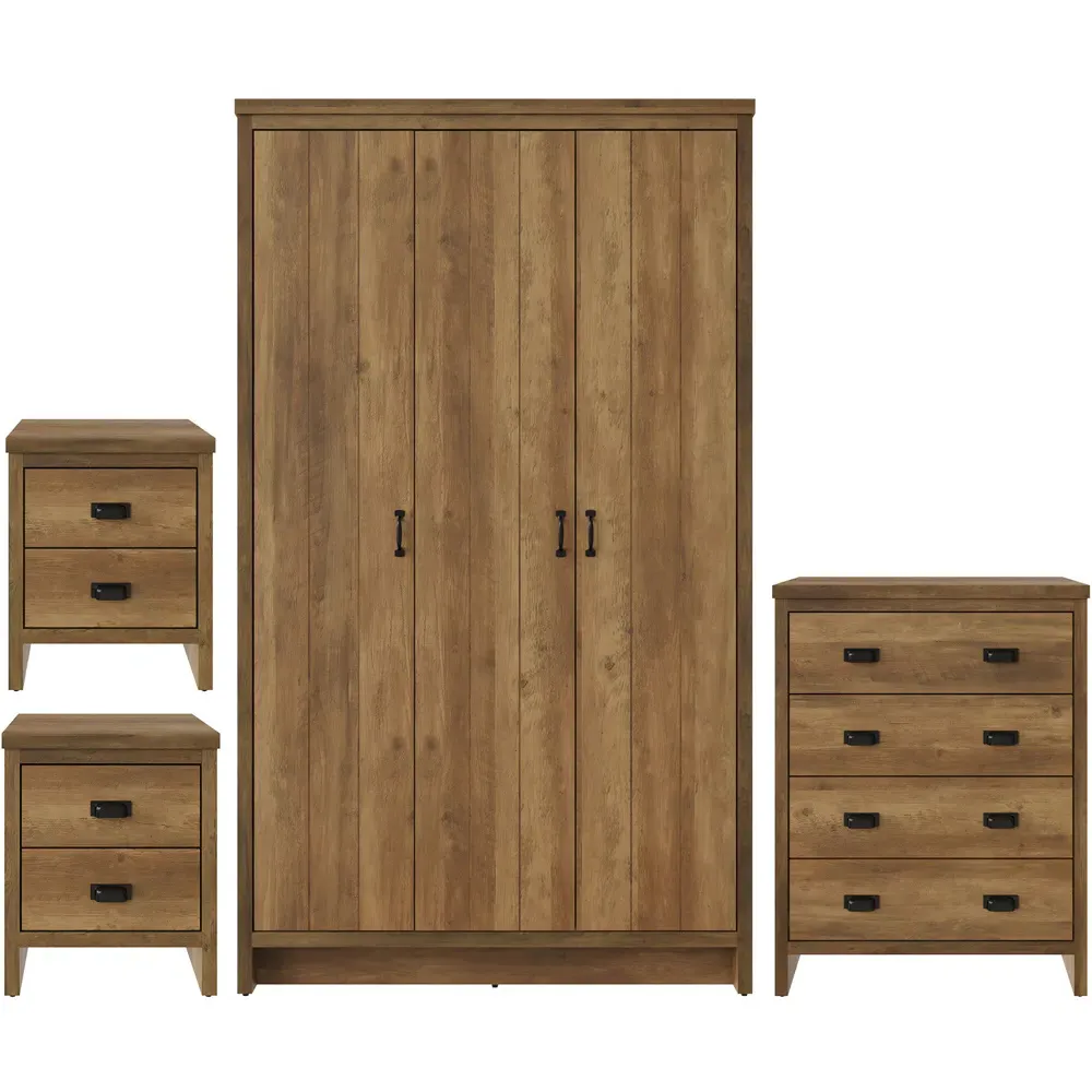 Boston 4 Piece Bedroom Furniture Set - Knotty Oak