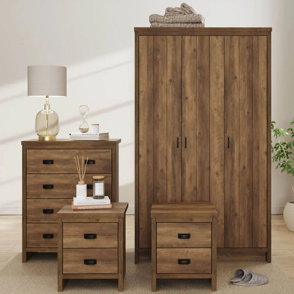 Boston 4 Piece Bedroom Furniture Set - Knotty Oak