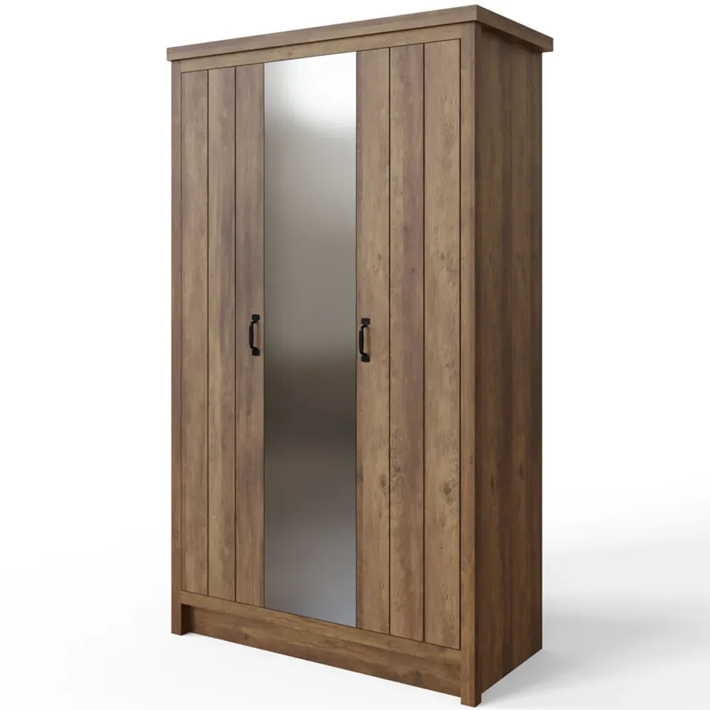 Boston 4 Piece Bedroom Set with Mirrored Wardrobe - Knotty Oak