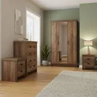 Boston 4 Piece Bedroom Set with Mirrored Wardrobe - Knotty Oak