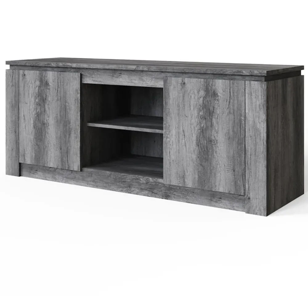 Canyon 2 Door Wide TV Unit with Open Shelves - Grey