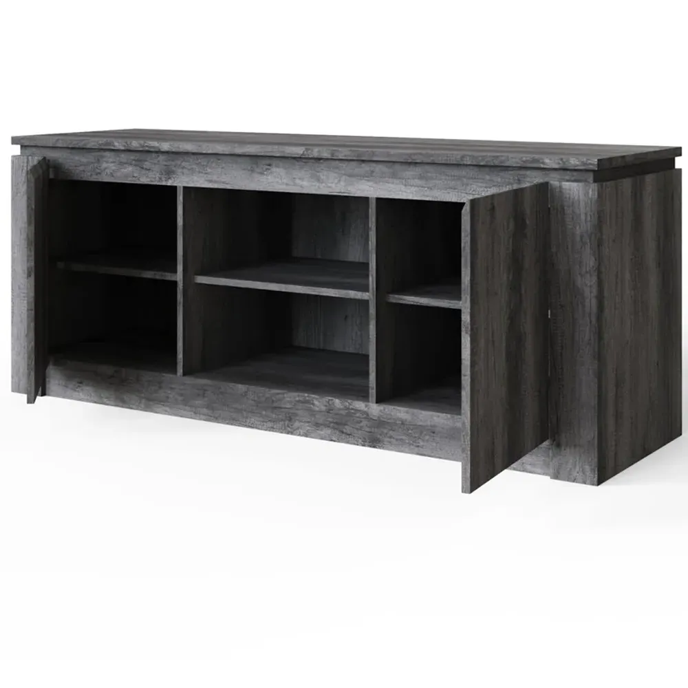 Canyon 2 Door Wide TV Unit with Open Shelves - Grey
