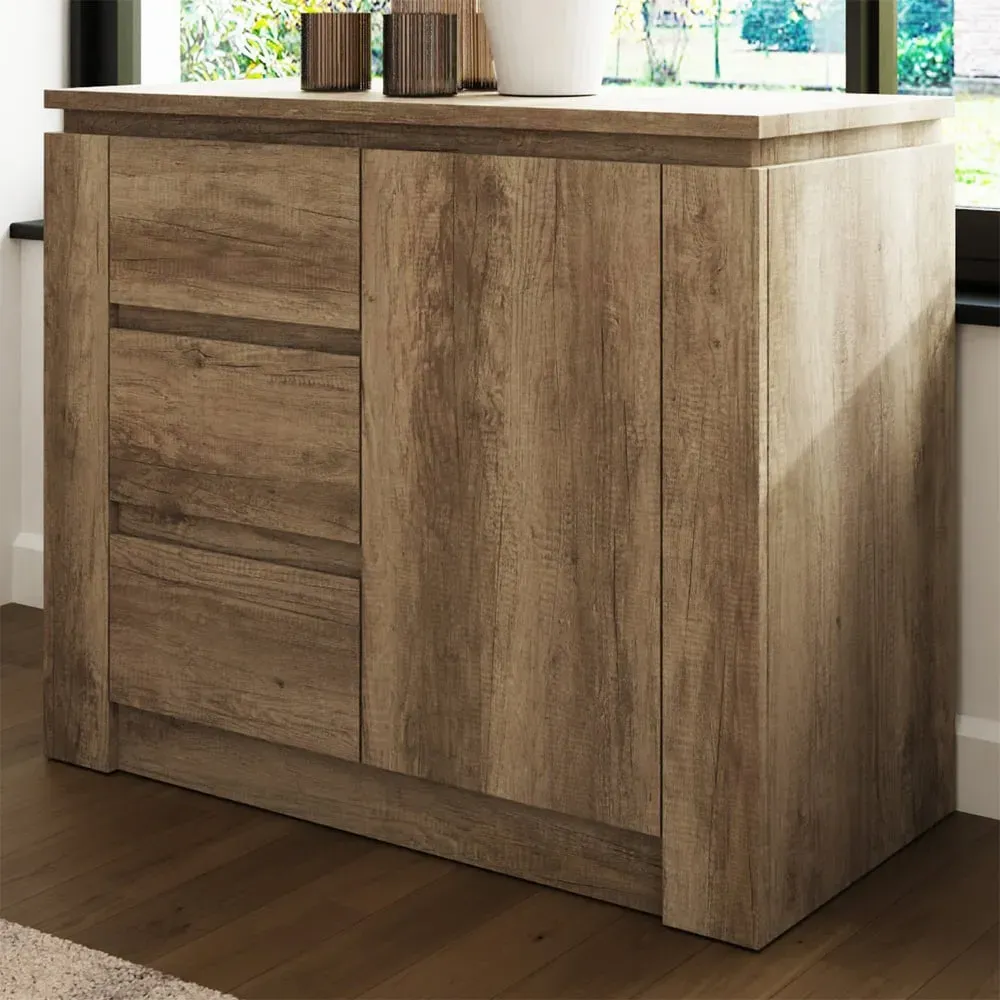 Canyon Single Door 3 Drawer Storage Unit - Oak Grey image