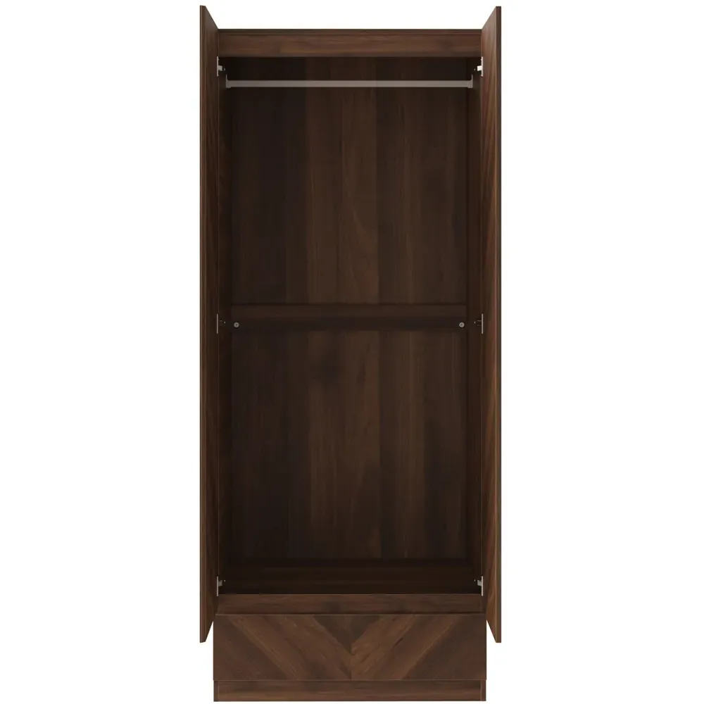 Catania 2 Door Wardrobe with Drawer - Royal Walnut