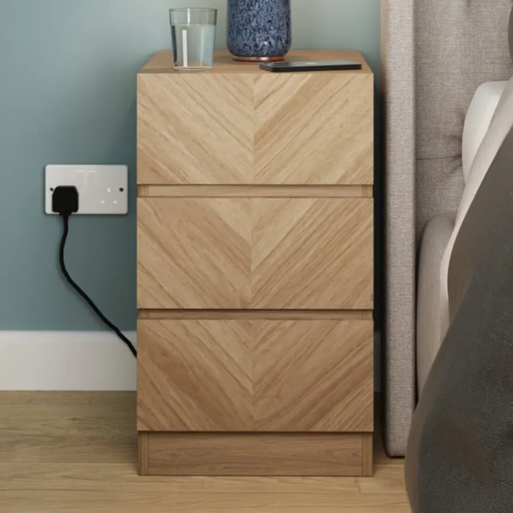 Catania 3 Drawer Bedside Table - Brown, Euro Oak image