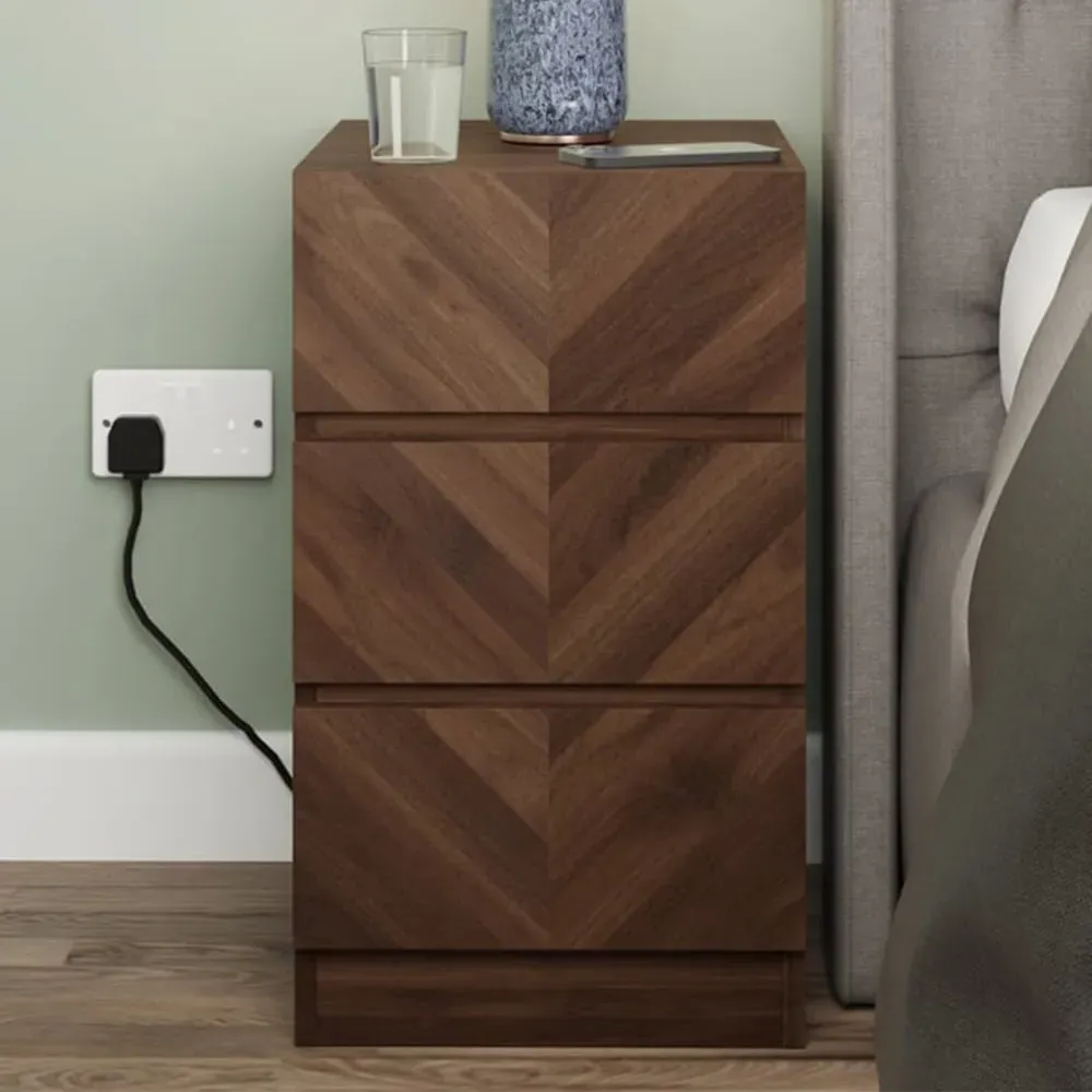 Catania 3 Drawer Bedside Table - Brown, Royal Walnut