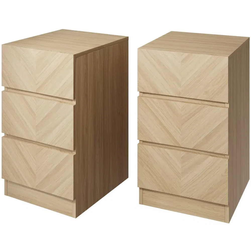 Catania 3 Drawer Bedside Table Set of 2 - Brown, Euro Oak