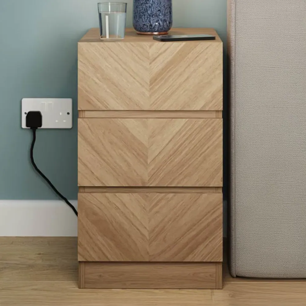 Catania 3 Drawer Bedside Table Set of 2 - Brown, Euro Oak image