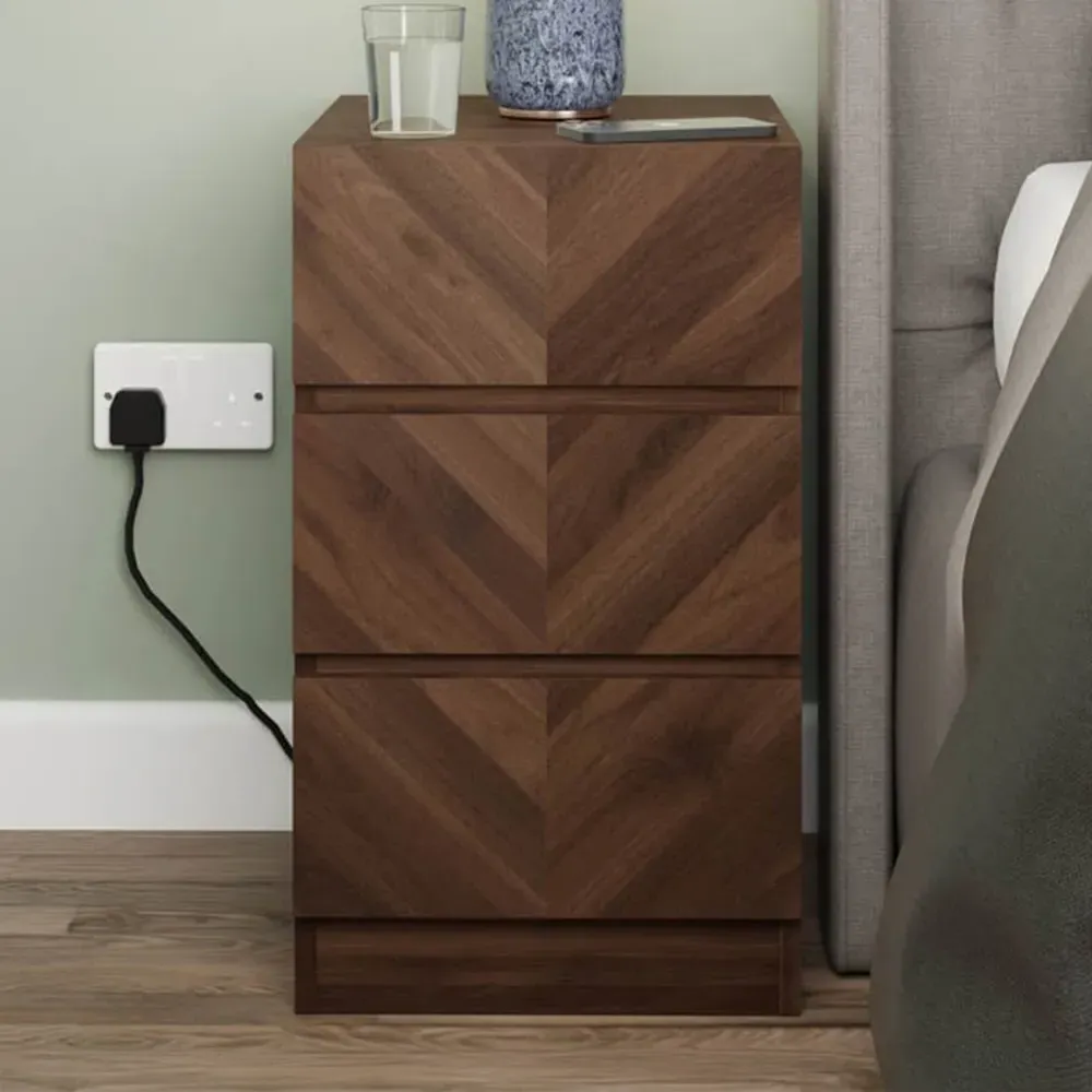 Catania 3 Drawer Bedside Table Set of 2 - Brown, Royal Walnut