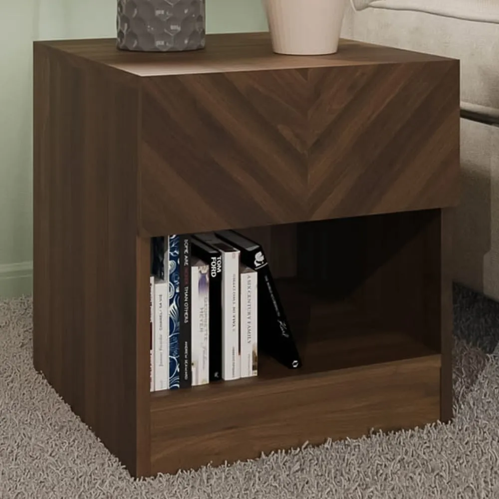 Catania Single Drawer Lamp Table with Shelf - Brown, Walnut image