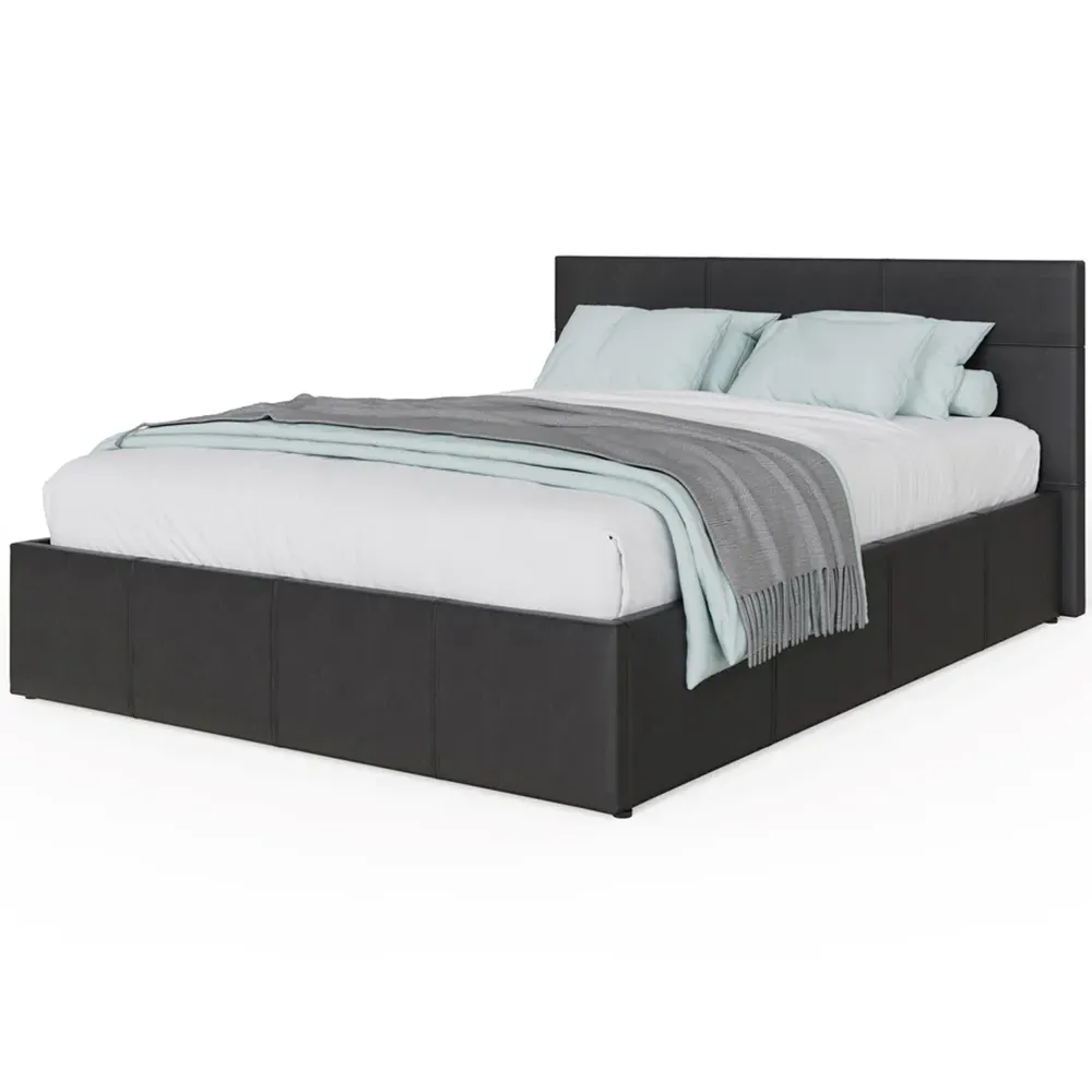 Double End Lift Ottoman Bed with Storage - Black, Faux Leather