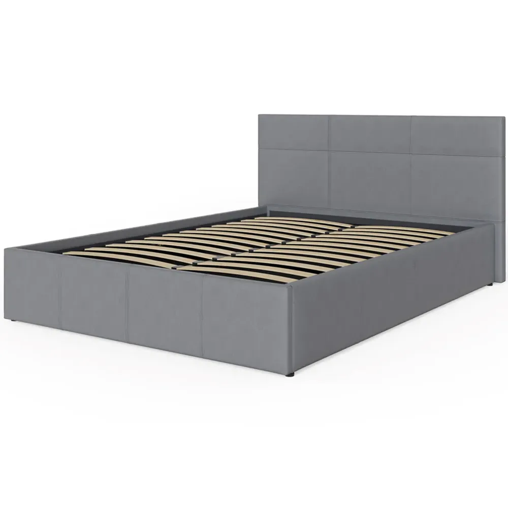 Double End Lift Ottoman Bed with Storage - Grey, Faux Leather