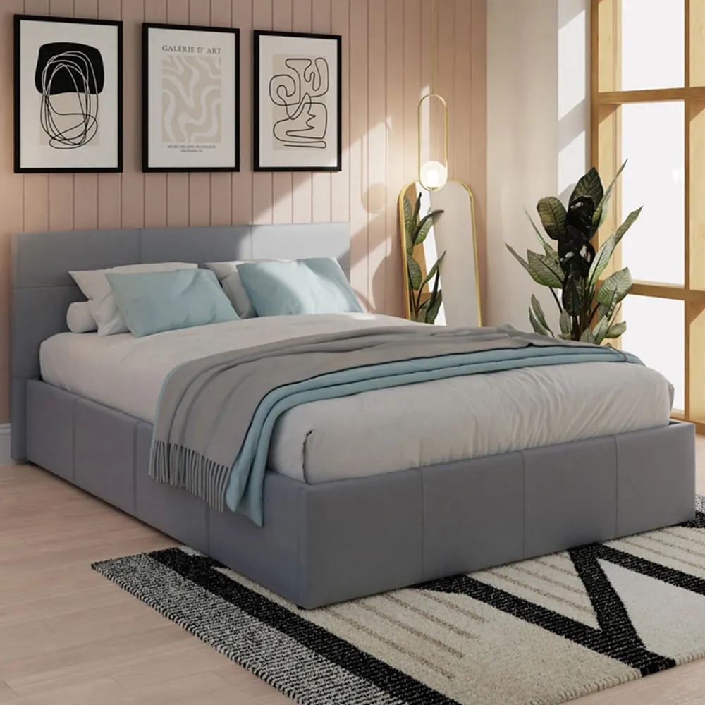 Double End Lift Ottoman Bed with Storage - Grey, Faux Leather