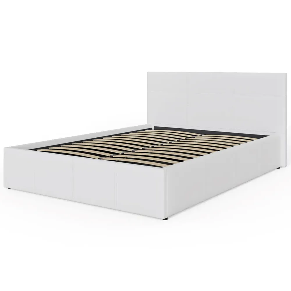 Double End Lift Ottoman Bed with Storage - White, Faux Leather