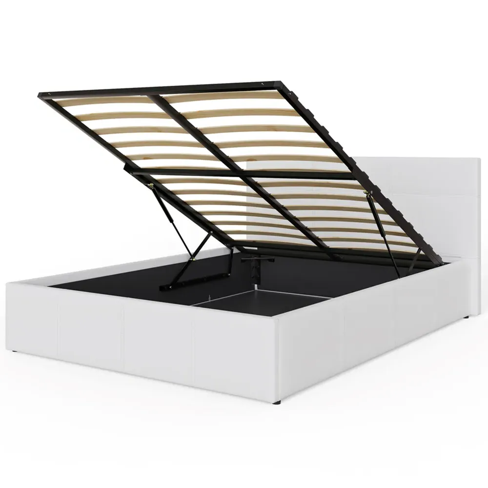 Double End Lift Ottoman Bed with Storage - White, Faux Leather