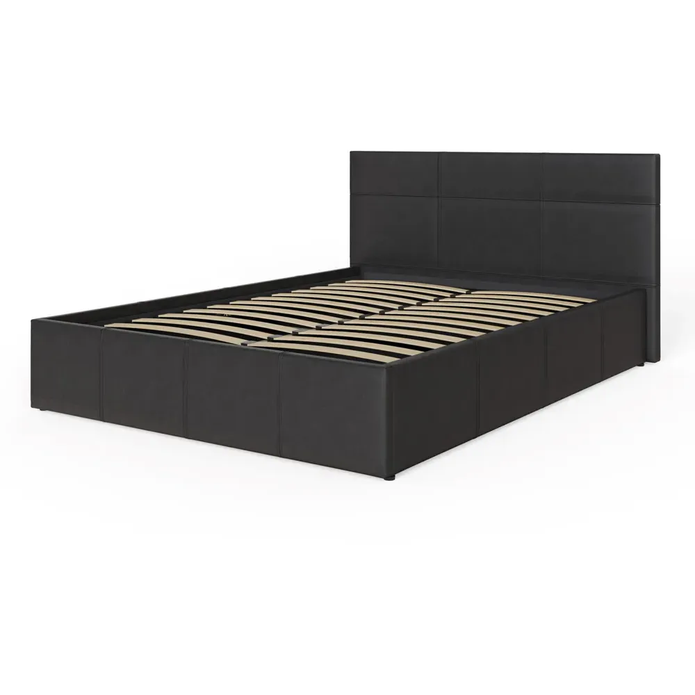Double Ottoman Bed with Storage - Black, Faux Leather