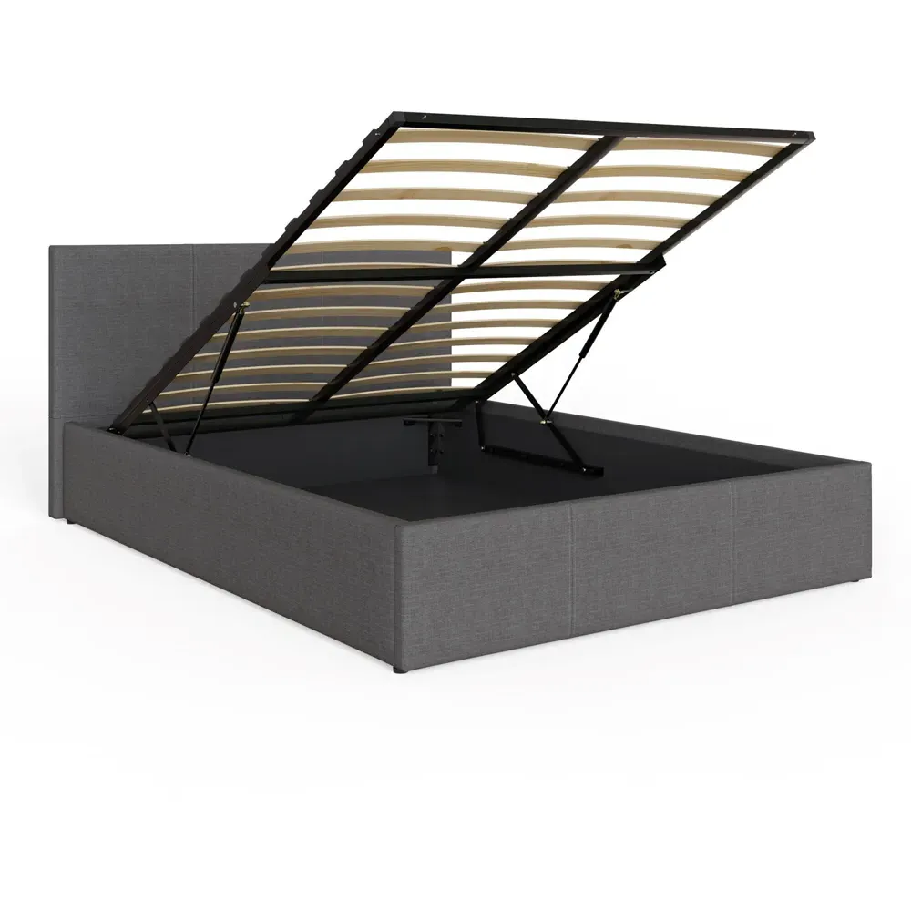 Double Ottoman Bed with Storage - Grey, Faux Leather