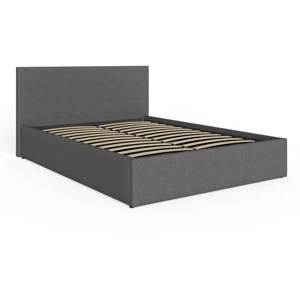 Double Ottoman Bed with Storage - Grey, Faux Leather