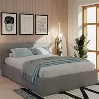 Double Ottoman Bed with Storage - Grey, Faux Leather