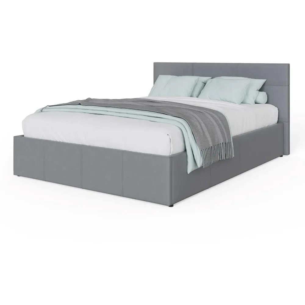 Double Ottoman Bed with Storage - Grey, Faux Leather