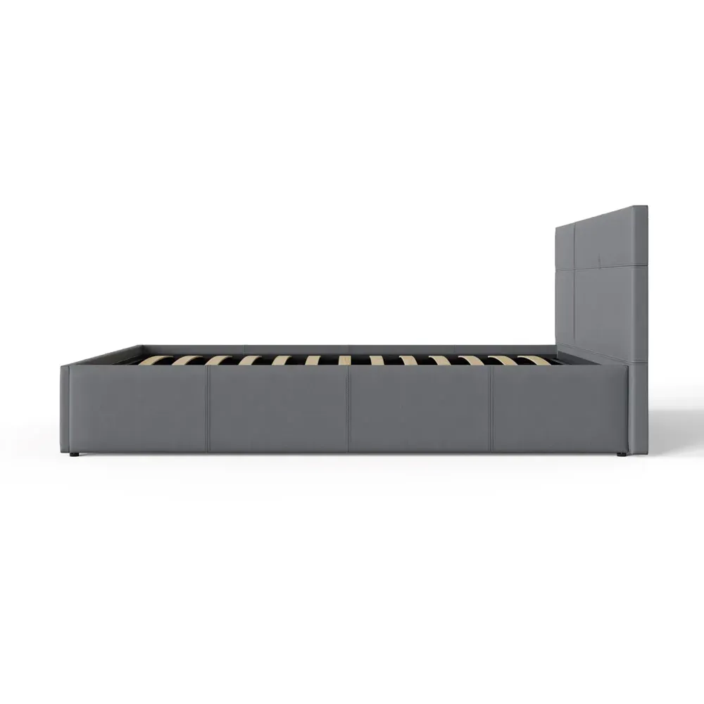 Double Ottoman Bed with Storage - Grey, Faux Leather