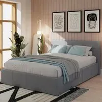 Double Ottoman Bed with Storage - Grey, Faux Leather