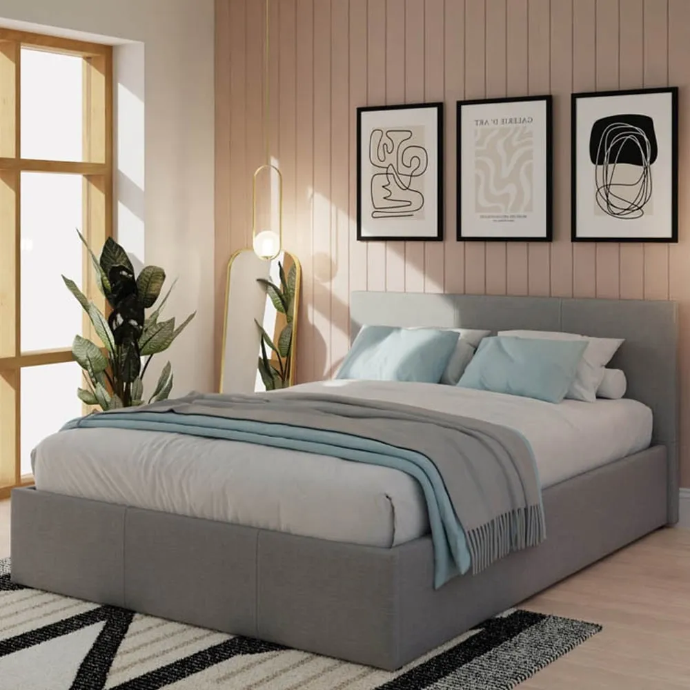 Double Ottoman Bed with Storage - Grey, Faux Leather