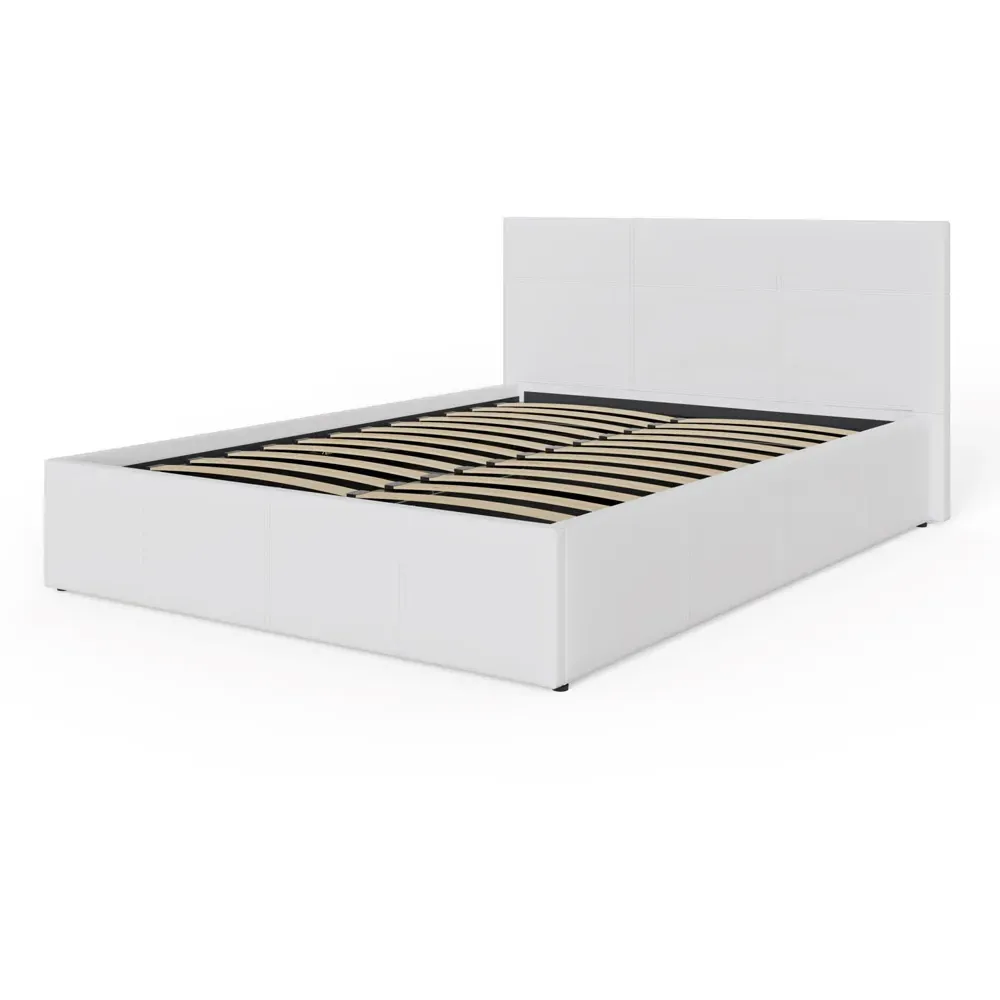 Double Ottoman Bed with Storage - White, Faux Leather