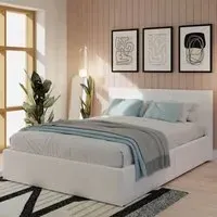 Double Ottoman Bed with Storage - White, Faux Leather