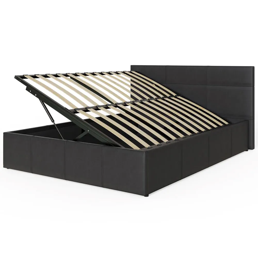 Double Side Lift Ottoman Bed with Storage - Black, Faux Leather