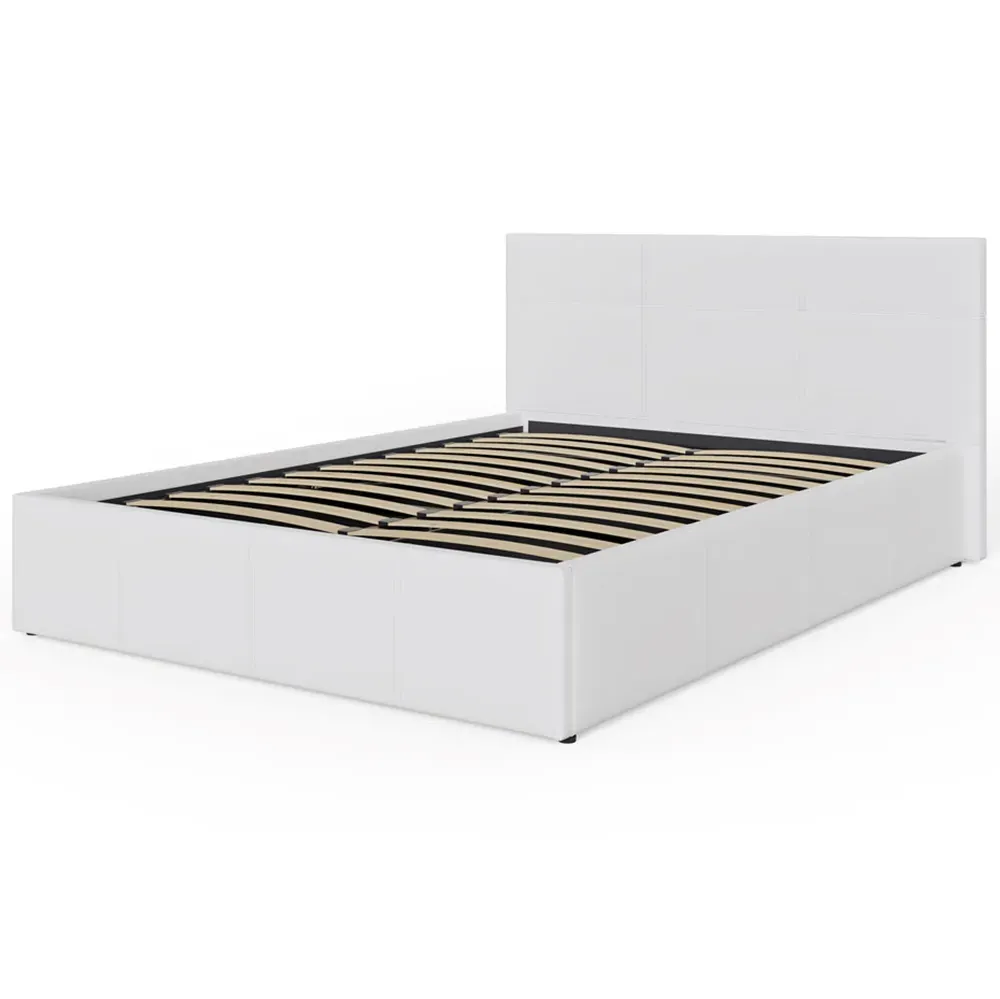 Double Side Lift Ottoman Bed with Storage - White, Faux Leather