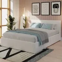 Double Side Lift Ottoman Bed with Storage - White, Faux Leather