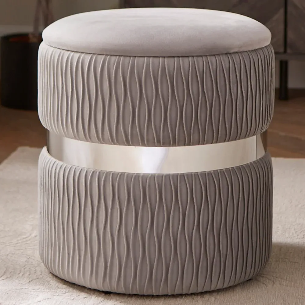 Eden Storage Stool with Hidden Compartment - Grey, Velvet