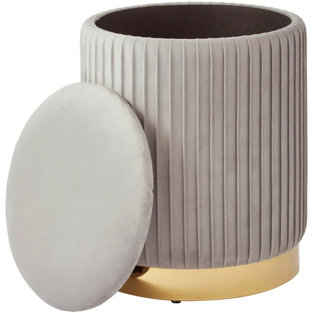Esme Pleated Storage Stool - Grey, Velvet