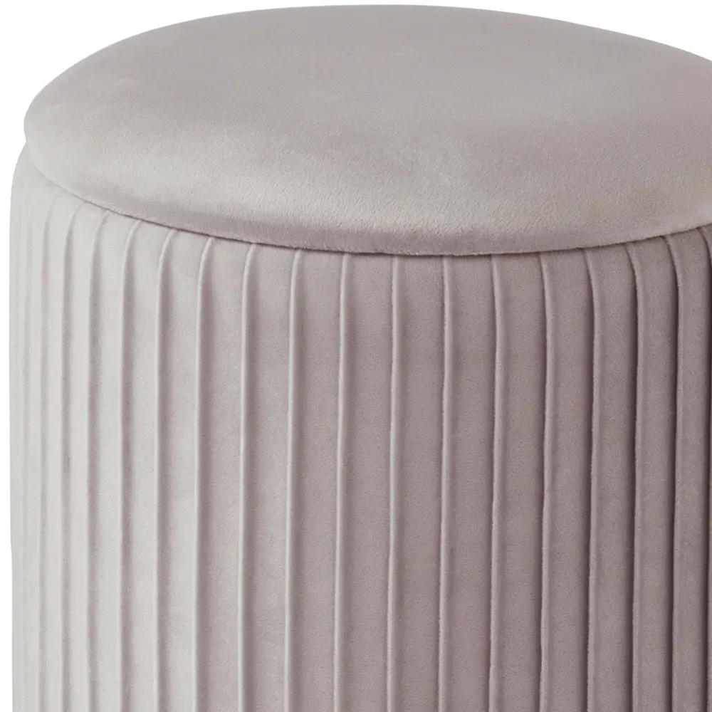 Esme Pleated Storage Stool - Grey, Velvet
